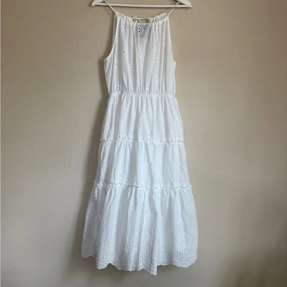 LIV Los Angeles Eyelet White Sleeveless Tiered Maxi Dress - Picture 8 of 9